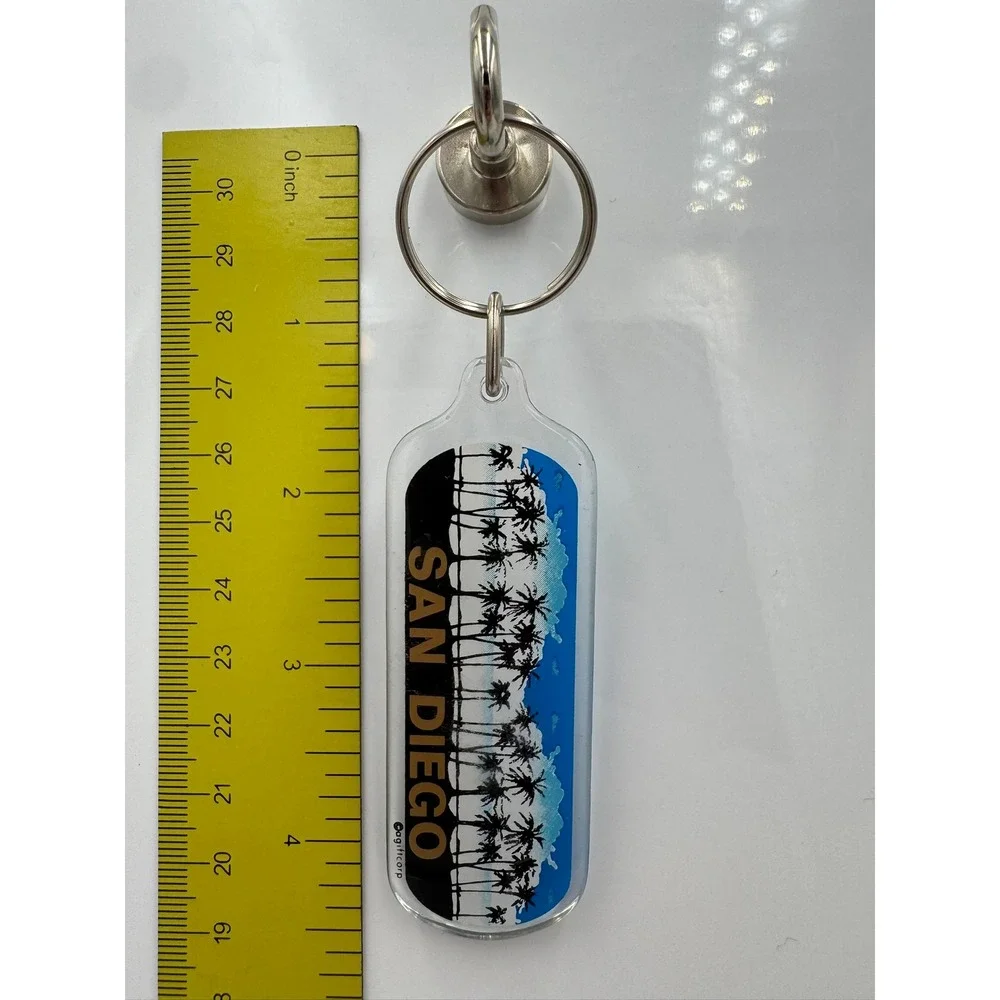 San Diego California‎ Souvenir Keychain Palm Trees Acrylic Giftcorp Clear Blue